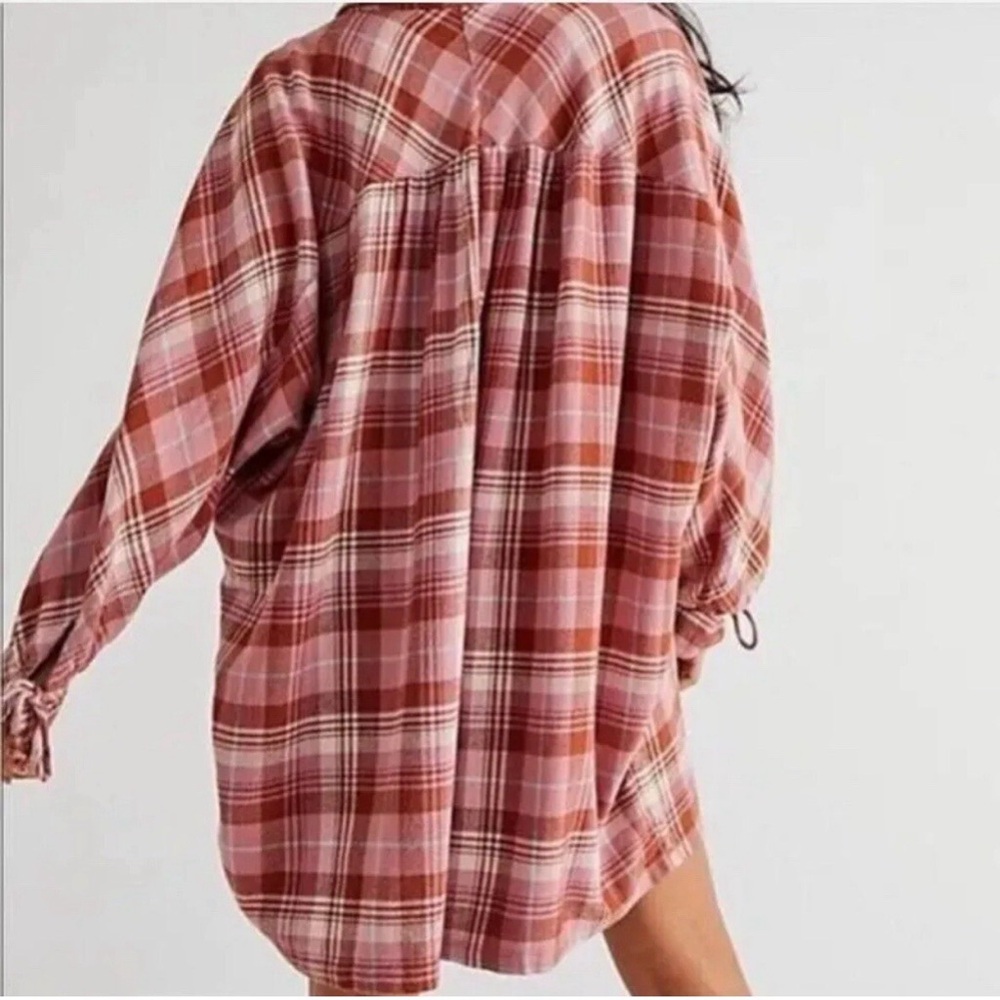 Free People Zoey Plaid Shirt Dress in Pink and Brown Sz XS - Picture 2 of 7
